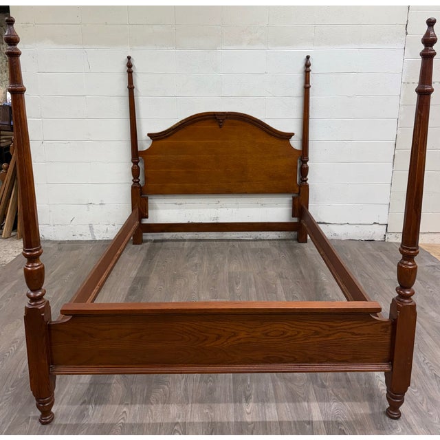 Traditional Vintage Convertible Queen or Full Size Colonial Revival Oak Four Poster Bed For Sale - Image 3 of 13
