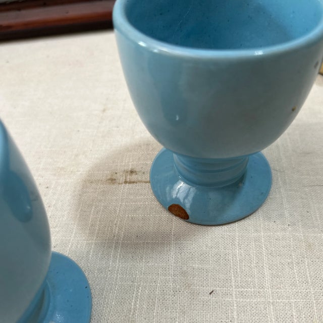 Ceramic 1970s Collection of Blue Frankoma Lazy Bones Ceramic Cups- Set of 4 For Sale - Image 7 of 8