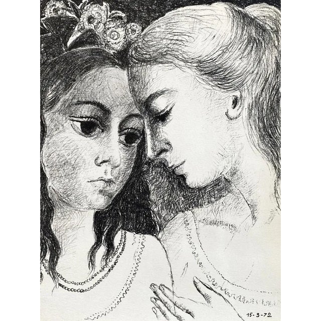 Paul Delvaux Two young women (confidences) Original lithograph, 1972 Dated in the plate Unsigned proof aside the edition...