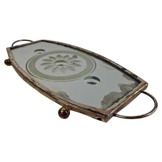 Vintage Art Deco Mirrored Glass Serving Tray with Floral Motif, Central Europe, 1930 For Sale - Image 16 of 16