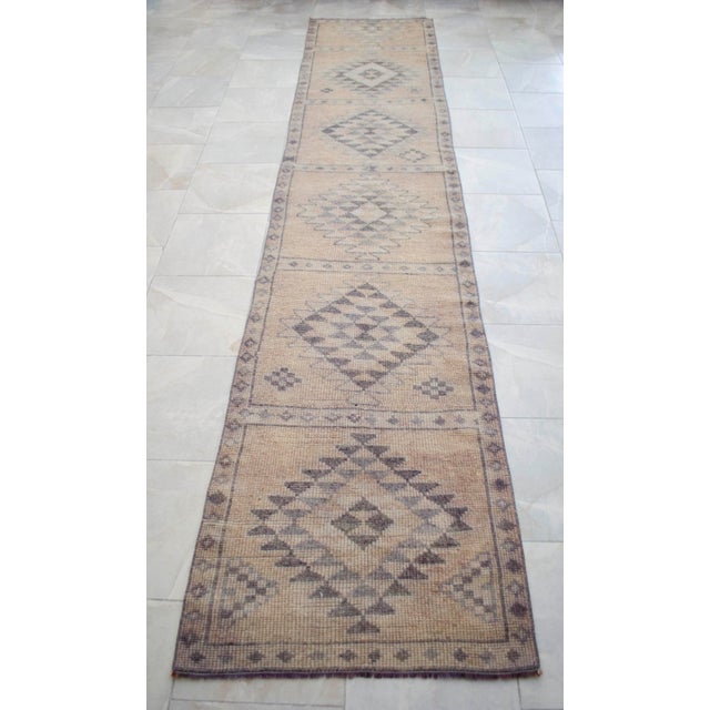 Hand-Made Turkish Runner Rug . Soft Colors Low PileTribal Herki - 2′9″ × 13′3″ For Sale - Image 15 of 16