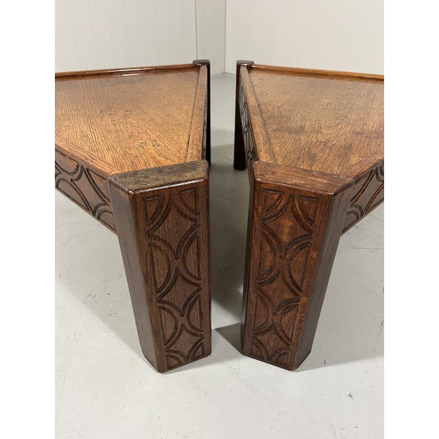 Brutalist Triangular Shaped Oak Coffee Side Tables, 1970s, Set of 2 For Sale - Image 10 of 18