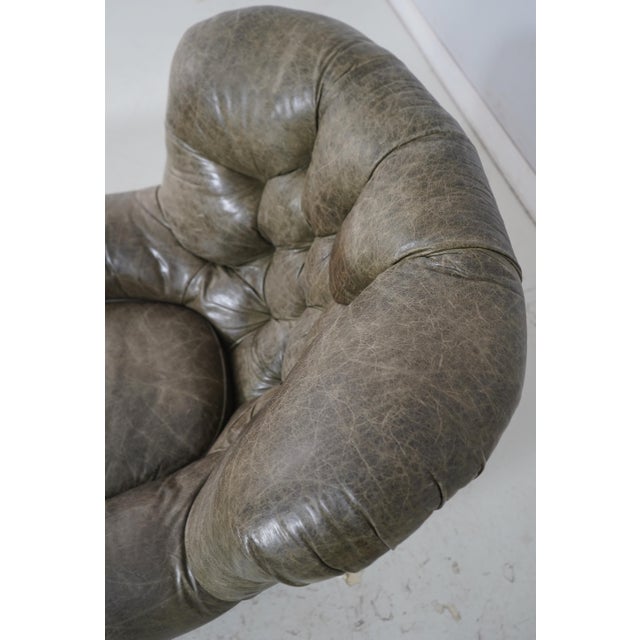 Ralph Lauren Style Tufted Leather Chair & Ottoman For Sale - Image 11 of 18