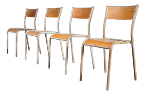 French Grey Model 510 Stacking Dining Chairs from Mullca, 1960s, Set of 4