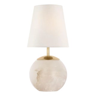 Thomas O'Brien by Visual Comfort Signature Terri 12" Cordless Accent Lamp in Alabaster with Linen Shade For Sale