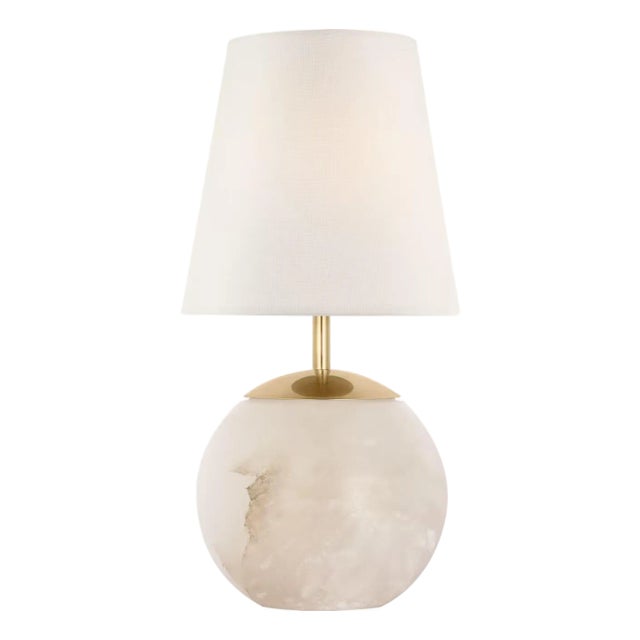 Thomas O'Brien by Visual Comfort Signature Terri 12" Cordless Accent Lamp in Alabaster with Linen Shade For Sale