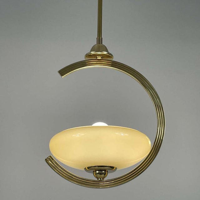 1940s Art Deco Brass & Opaline Glass Pendant, Sweden, 1940s For Sale - Image 5 of 14