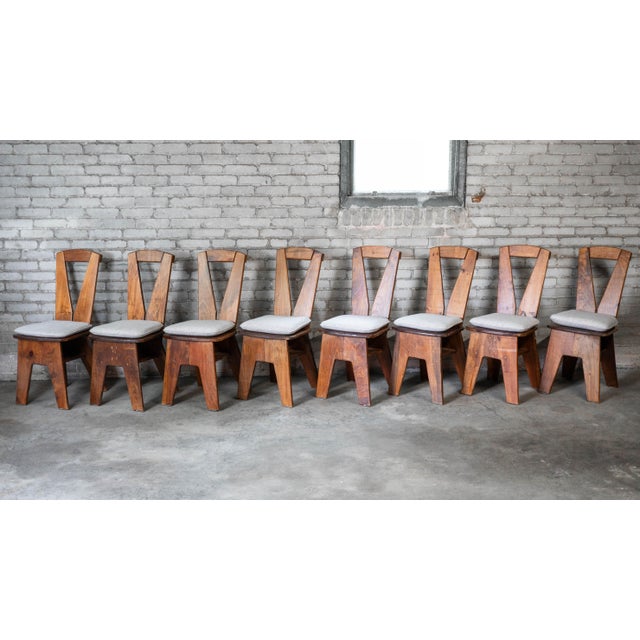 Pierre Chapo 1970s French Modern Brutalist Dining Chairs After Pierre Chapo - Set of 8 For Sale - Image 4 of 18
