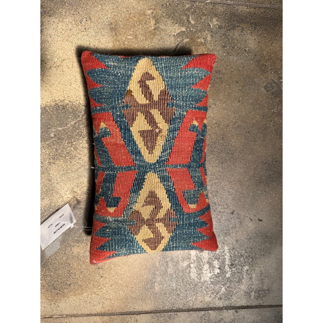 Mid-Century Modern Multicolor Lumbar Accent Pillow Made From 19th Century Handwoven Wool Ghashghai Kilim Rug For Sale - Image 3 of 4