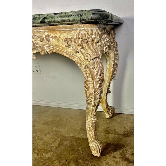 1940s French Carved Louis XV Style Console With Marble Top For Sale - Image 5 of 16