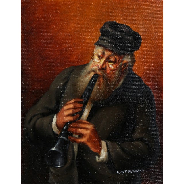 Musician 5, Abraham Straski Oil on Canvas, Signed Bottom Right For Sale