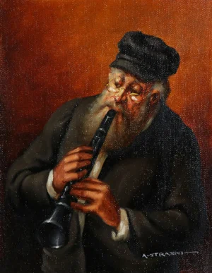 Musician 5, Abraham Straski Oil on Canvas, Signed Bottom Right