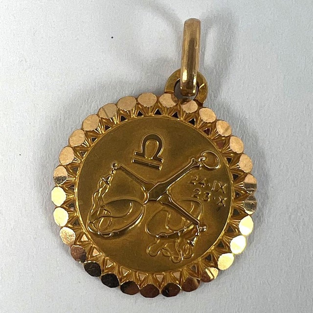 French Perroud Large Libra Zodiac Starsign 18k Yellow Gold Charm Pendant, 1930s For Sale - Image 11 of 15