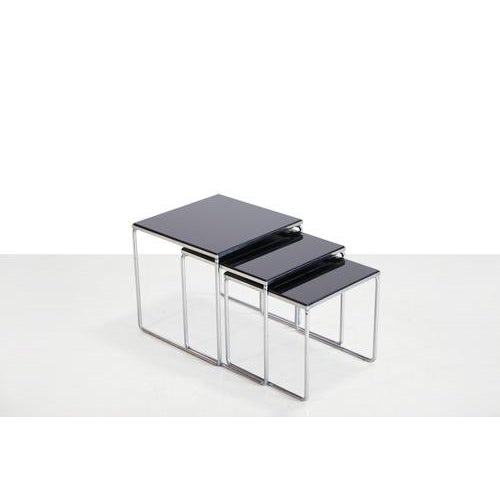 Vintage Chrome and Black Glass Side Tables from Brabantia, 1960s, Set of 3 For Sale - Image 4 of 6