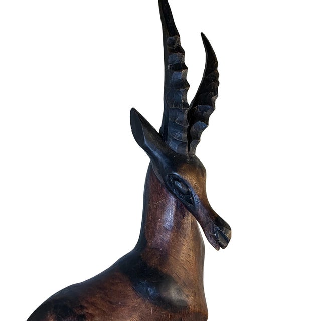 Late 20th Century Vintage Hand-Carved Wood Gazelle Antelope Sculpture, 25” For Sale - Image 5 of 11