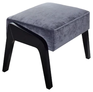 Art Deco Style Black Ebony, Grey Ribbed Velvet, and Beech Ottoman by Casa Botelho