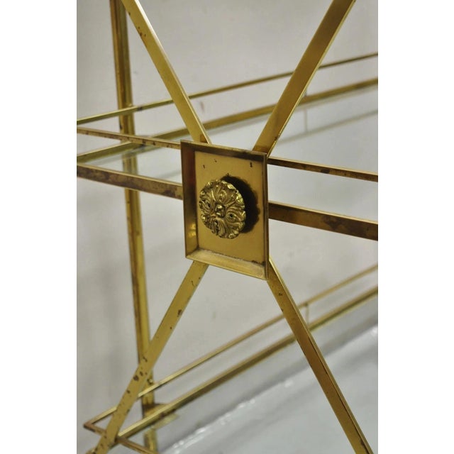 Mid Century Italian Modern 3 Tier Brass & Glass X-Frame Rolling Bar Cart Table For Sale - Image 12 of 12