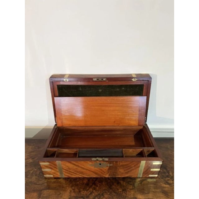 Brown Large Antique Victorian Burr Walnut and Brass Bound Writing Box, 1860 For Sale - Image 8 of 9