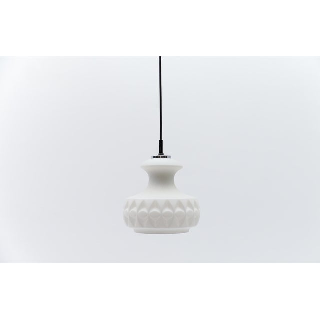 Lovely white glass ceiling lamp by peill & putzler, 1960s the cable length with lamp is 80cm in total, can be adjusted...