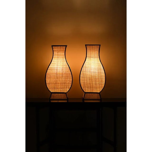 Large Vintage Pagoda Straw Lamps, Set of 2 For Sale - Image 6 of 8