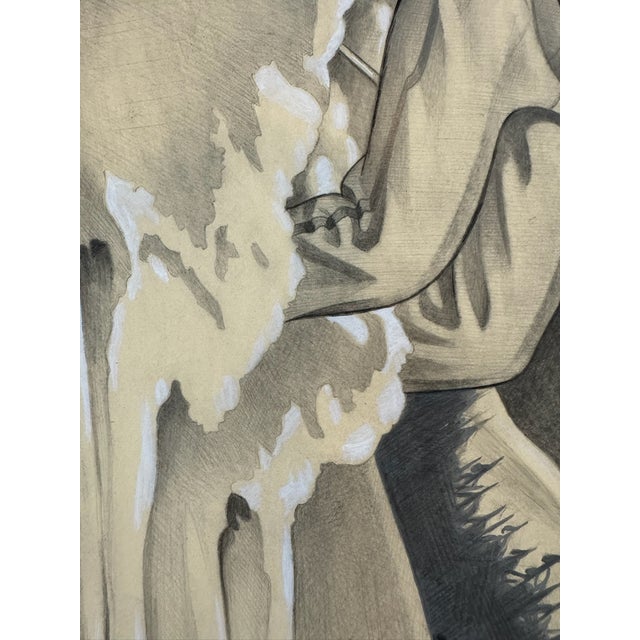 Illustration 1940s Original Signed Graphite Illustration of Female Skier Descending Slope, 14 X 11 In. For Sale - Image 3 of 7