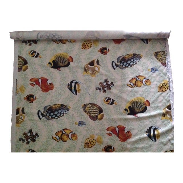 Vintage C.1990's Grey Watkins "Barbuda" Fish Linen Textile - 4 1/3 Yds. For Sale