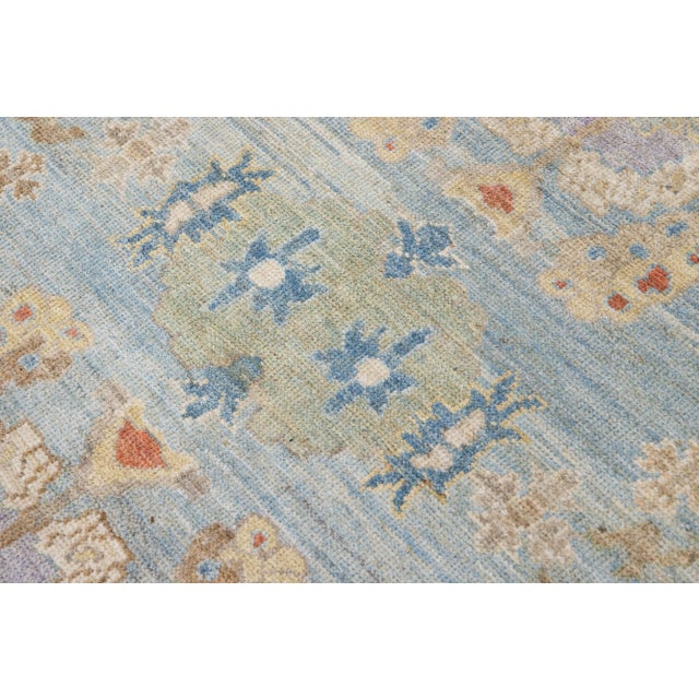 Mid 20th Century Modern Persian Sultanabad Blue Handmade Floral Wool Rug For Sale - Image 10 of 11