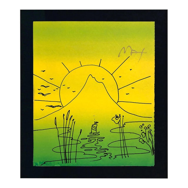 Peter Max, Sailboat Sunrise (Framed, Original Mixed Media on Paper) For Sale