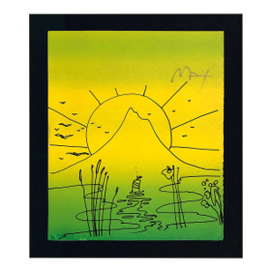 Peter Max, Sailboat Sunrise (Framed, Original Mixed Media on Paper)
