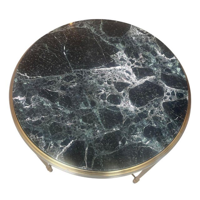 Maison Jansen Pair of Mid 20th Century Attributed to Maison Jansen Round Side Tables With Marble Tops For Sale - Image 4 of 8