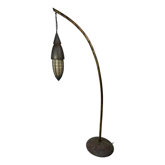 Patinated Rustic Copper and Steel Floor Lamp with Lantern, 1980s For Sale