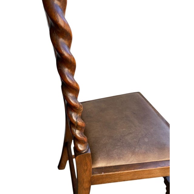 Wood Antique Barley Twist Dining Chairs in Oak, 1900, Set of 2 For Sale - Image 7 of 11