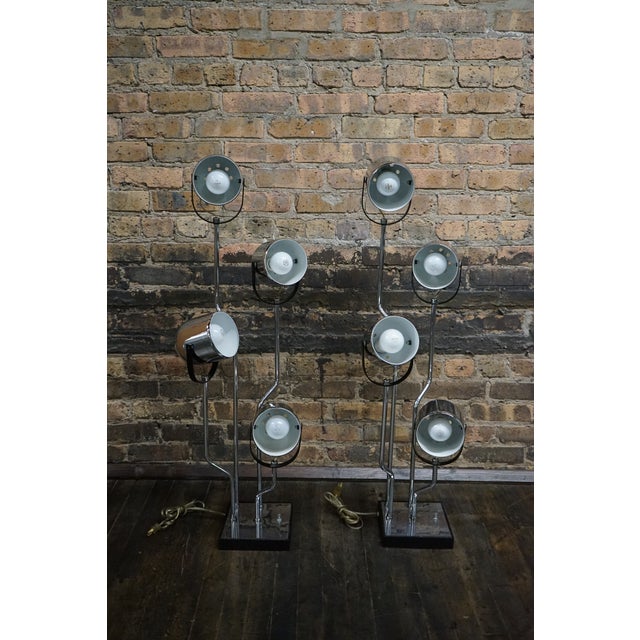 Postmodern 1960s Pair of Goffredo Reggiani 4 Arm Post Modern Chrome Table Lamps For Sale - Image 3 of 10