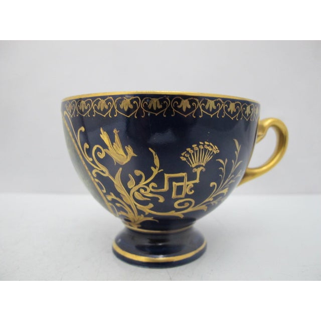 Traditional Carl Knoll Karlsbad European Landscape Gilt Painting Blue Porcelain Cup & Saucer For Sale - Image 3 of 9
