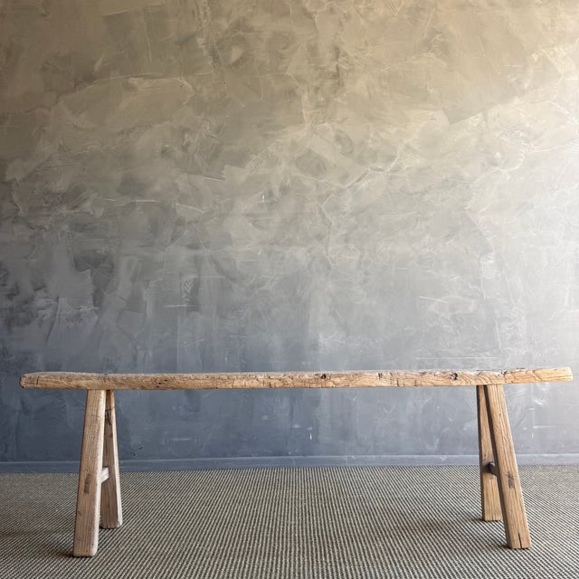 Mid-Century Modern Late 20th Century Elm Wood Skinny Bench #D37 For Sale - Image 3 of 9