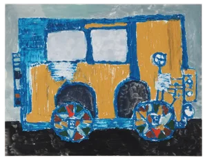 Jacques Soisson, Destroyed Coach and Its Driver, Gouache and Acrylic on Paper