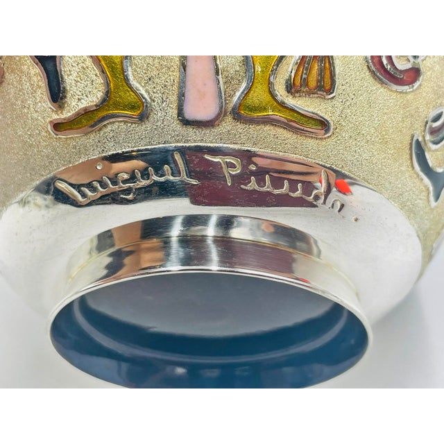 1960s Miguel Pineda Silver-Plated Enamel Bowl With Mayan Motifs, Taxco Mexico For Sale - Image 12 of 16