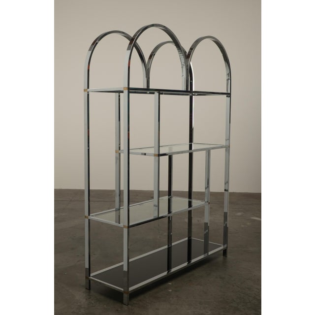 1970s Chrome Glass Brass Etagere Mixed Metal Glam Display Shelf Baughman For Sale - Image 10 of 16