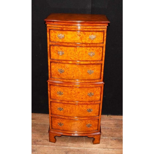 Regency Burl Walnut Chest on Chest Bow Front Commode For Sale - Image 9 of 9