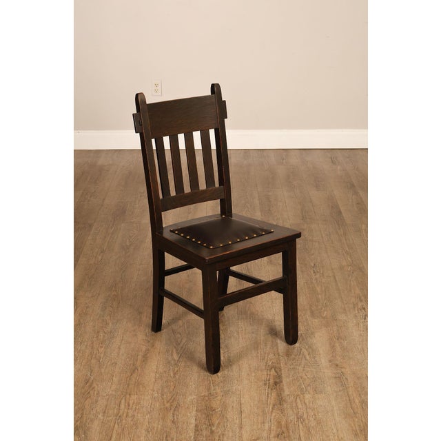 High Quality American Made Mission Style Oak Chair With Slatted Back And Leather Seat With Nail Head Trim. Constructed...