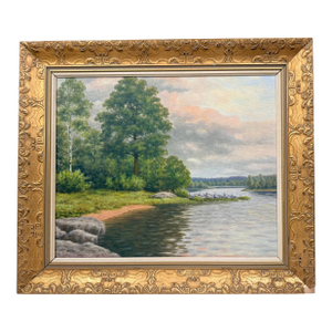 Signed M. Persson Framed Lake Landscape Swiss Oil Painting