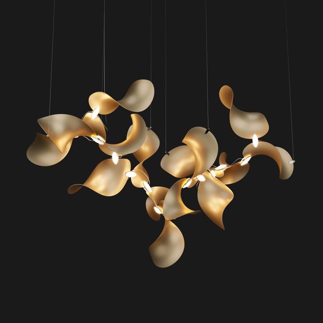 Dune 16 Cluster Chandelier with Shades in Gold Metallic Tone by Daniel Becker for Moss Objects For Sale - Image 6 of 8
