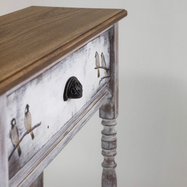 Figurative Hand-Painted Whitewashed Solid Wood Console Table - Cottage Entryway Decor For Sale - Image 3 of 13