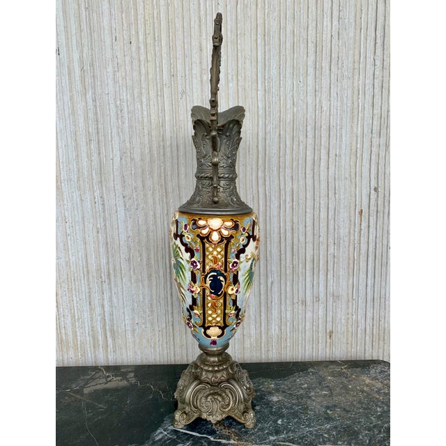 19th Century French Hand Painted Faience Ewer Vase For Sale - Image 18 of 18