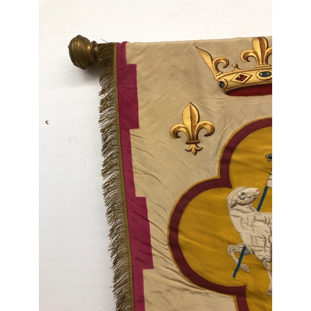 Antique French Hand-Decorated Silk Wall Flag For Sale - Image 11 of 12