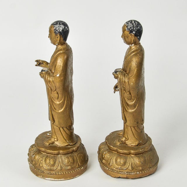 Pair of Gilded Buddhist Monk Figures For Sale - Image 13 of 17