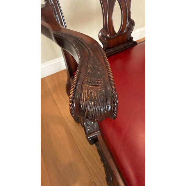 Set of Six Henredon Chippendale-Style Dining Chairs With Red Leather For Sale - Image 9 of 16