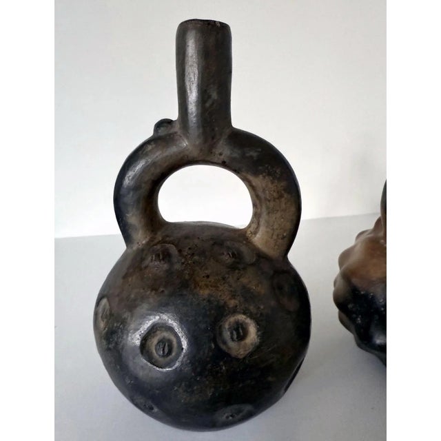 15th Century & Earlier Two Pre-Columbian Cupisnique Stirrup Ceramic Vessels Peru For Sale - Image 9 of 12