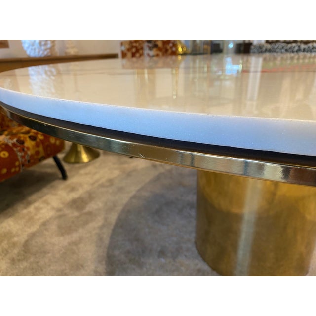 Large Polished Bronze & White Marble Top "Anello" Dining Table by Brueton For Sale - Image 10 of 16