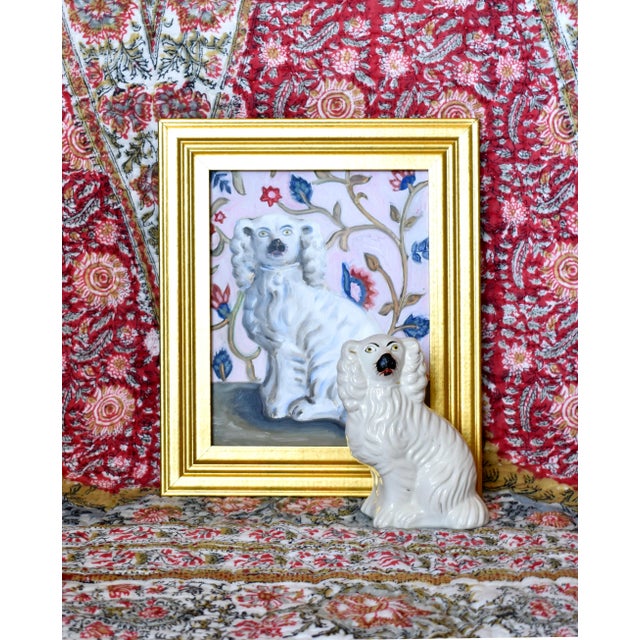 Barnabas the White Staffordshire Dog and His Portrait by Susannah Carson For Sale - Image 12 of 12